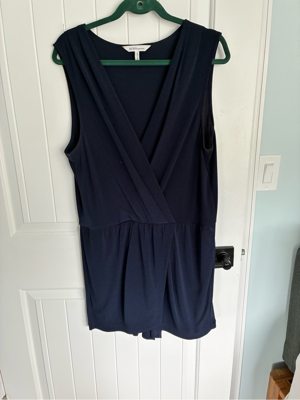 BCBGeneration Navy Sleeveless Wrap V-Neck Romper